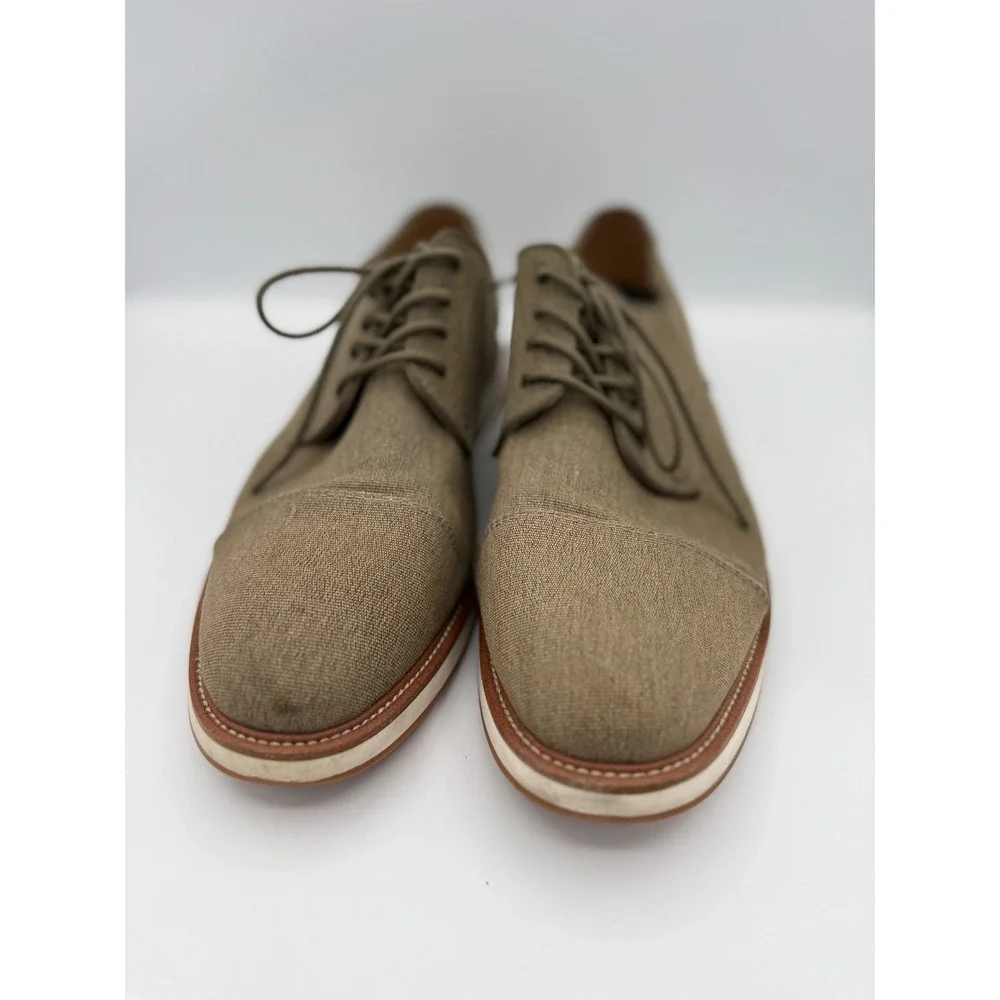 Mens Beige Khaki Oxford Shoe Canvas Derby Mens Casual Preppy Modern Minimalsit